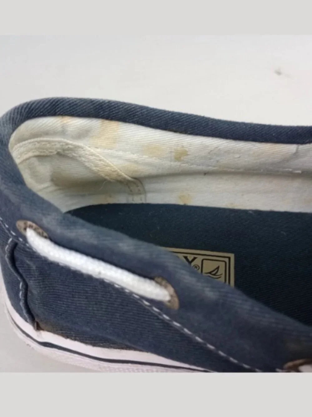 Sperry Top Sider Halyard Mens‎ 4M Blue Canvas 2 Eye White Tie Slip On Boat Shoes